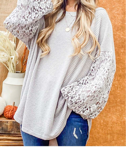 Floral Lace Balloon Sleeve Top