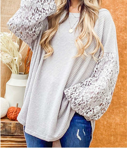 Floral Lace Balloon Sleeve Top