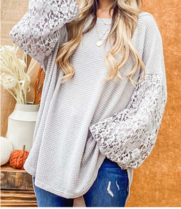 Floral Lace Balloon Sleeve Top