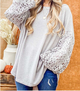 Floral Lace Balloon Sleeve Top