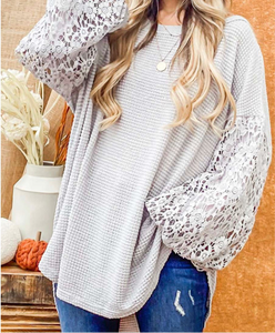 Floral Lace Balloon Sleeve Top