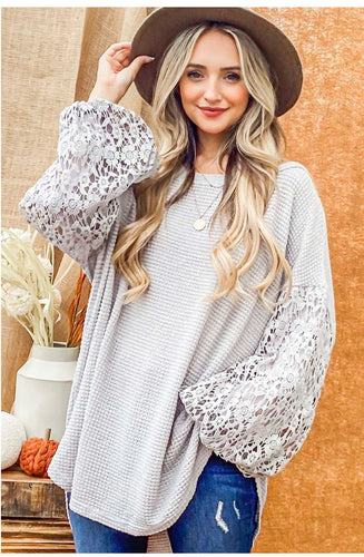 Floral Lace Balloon Sleeve Top