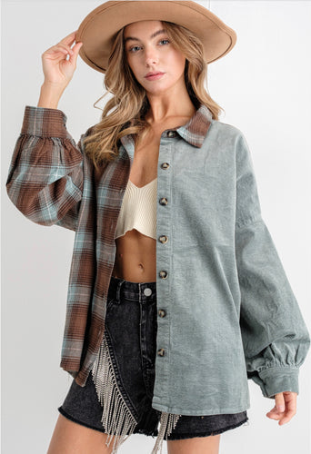 Plaid Cordury Shirt Jacket