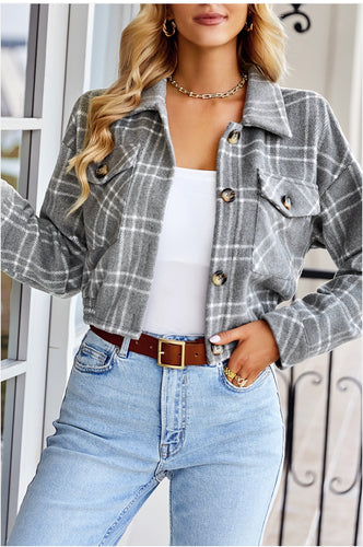 Take me away gray plaid long sleeve flannel